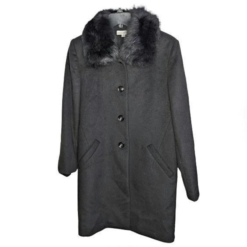 Sofia Cashmere Jacket Pea Coat Black Wool Blend Shearling Trim Size 6